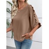 image:imageEVALESS Womens 34 Sleeve Tops Dressy Casual Blouses Ruffle Shirts  Soft Polyester Blouse Fabric Crewneck Ruffle Sleeve Shirts Business Casual Tops for Fall WorkKhaki