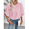 image:imageEVALESS Womens 34 Sleeve Tops Dressy Casual Blouses Ruffle Shirts  Soft Polyester Blouse Fabric Crewneck Ruffle Sleeve Shirts Business Casual Tops for Fall WorkYoung Pink