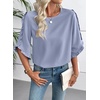 image:imageEVALESS Womens 34 Sleeve Tops Dressy Casual Blouses Ruffle Shirts  Soft Polyester Blouse Fabric Crewneck Ruffle Sleeve Shirts Business Casual Tops for Fall WorkWhisper Blue