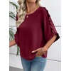 image:imageEVALESS Womens 34 Sleeve Tops Dressy Casual Blouses Ruffle Shirts  Soft Polyester Blouse Fabric Crewneck Ruffle Sleeve Shirts Business Casual Tops for Fall WorkWine