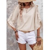 image:imageEVALESS Womens 34 Sleeve Tops Dressy Casual Blouses Ruffle Shirts  Soft Polyester Blouse Fabric Crewneck Ruffle Sleeve Shirts Business Casual Tops for Fall WorkYolk Beige