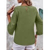 image:imageEVALESS Womens 34 Sleeve Tops Dressy Casual Blouses Ruffle Shirts  Soft Polyester Blouse Fabric Crewneck Ruffle Sleeve Shirts Business Casual Tops for Fall WorkWoodland Green