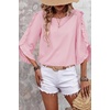 image:imageEVALESS Womens 34 Sleeve Tops Dressy Casual Blouses Ruffle Shirts  Soft Polyester Blouse Fabric Crewneck Ruffle Sleeve Shirts Business Casual Tops for Fall WorkYoung Pink