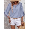 image:imageEVALESS Womens 34 Sleeve Tops Dressy Casual Blouses Ruffle Shirts  Soft Polyester Blouse Fabric Crewneck Ruffle Sleeve Shirts Business Casual Tops for Fall WorkWhisper Blue