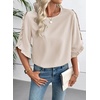 image:imageEVALESS Womens 34 Sleeve Tops Dressy Casual Blouses Ruffle Shirts  Soft Polyester Blouse Fabric Crewneck Ruffle Sleeve Shirts Business Casual Tops for Fall WorkYolk Beige