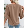 image:imageEVALESS Womens 34 Sleeve Tops Dressy Casual Blouses Ruffle Shirts  Soft Polyester Blouse Fabric Crewneck Ruffle Sleeve Shirts Business Casual Tops for Fall WorkKhaki
