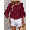 image:imageEVALESS Womens 34 Sleeve Tops Dressy Casual Blouses Ruffle Shirts  Soft Polyester Blouse Fabric Crewneck Ruffle Sleeve Shirts Business Casual Tops for Fall WorkWine