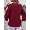 image:imageEVALESS Womens 34 Sleeve Tops Dressy Casual Blouses Ruffle Shirts  Soft Polyester Blouse Fabric Crewneck Ruffle Sleeve Shirts Business Casual Tops for Fall WorkWine