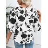 image:imageEVALESS Womens 34 Sleeve Tops Dressy Casual Blouses Ruffle Shirts  Soft Polyester Blouse Fabric Crewneck Ruffle Sleeve Shirts Business Casual Tops for Fall WorkWhite  Black Floral