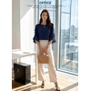 image:imageEVALESS Womens 34 Sleeve Tops Dressy Casual Blouses Ruffle Shirts  Soft Polyester Blouse Fabric Crewneck Ruffle Sleeve Shirts Business Casual Tops for Fall WorkZ Navy Blue