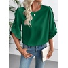 image:imageEVALESS Womens 34 Sleeve Tops Dressy Casual Blouses Ruffle Shirts  Soft Polyester Blouse Fabric Crewneck Ruffle Sleeve Shirts Business Casual Tops for Fall WorkDark Green