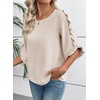image:imageEVALESS Womens 34 Sleeve Tops Dressy Casual Blouses Ruffle Shirts  Soft Polyester Blouse Fabric Crewneck Ruffle Sleeve Shirts Business Casual Tops for Fall WorkYolk Beige