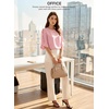 image:imageEVALESS Womens 34 Sleeve Tops Dressy Casual Blouses Ruffle Shirts  Soft Polyester Blouse Fabric Crewneck Ruffle Sleeve Shirts Business Casual Tops for Fall WorkYoung Pink