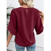 image:imageEVALESS Womens 34 Sleeve Tops Dressy Casual Blouses Ruffle Shirts  Soft Polyester Blouse Fabric Crewneck Ruffle Sleeve Shirts Business Casual Tops for Fall WorkWine