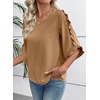 image:imageEVALESS Womens 34 Sleeve Tops Dressy Casual Blouses Ruffle Shirts  Soft Polyester Blouse Fabric Crewneck Ruffle Sleeve Shirts Business Casual Tops for Fall WorkWarm Camel