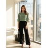 image:imageEVALESS Womens 34 Sleeve Tops Dressy Casual Blouses Ruffle Shirts  Soft Polyester Blouse Fabric Crewneck Ruffle Sleeve Shirts Business Casual Tops for Fall WorkZ Smoke Green