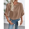 image:imageEVALESS Womens 34 Sleeve Tops Dressy Casual Blouses Ruffle Shirts  Soft Polyester Blouse Fabric Crewneck Ruffle Sleeve Shirts Business Casual Tops for Fall WorkKhaki