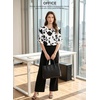 image:imageEVALESS Womens 34 Sleeve Tops Dressy Casual Blouses Ruffle Shirts  Soft Polyester Blouse Fabric Crewneck Ruffle Sleeve Shirts Business Casual Tops for Fall WorkWhite  Black Floral