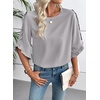 image:imageEVALESS Womens 34 Sleeve Tops Dressy Casual Blouses Ruffle Shirts  Soft Polyester Blouse Fabric Crewneck Ruffle Sleeve Shirts Business Casual Tops for Fall WorkLight Grey