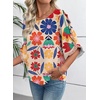 image:imageEVALESS Womens 34 Sleeve Tops Dressy Casual Blouses Ruffle Shirts  Soft Polyester Blouse Fabric Crewneck Ruffle Sleeve Shirts Business Casual Tops for Fall WorkZesty Floral Multicolor