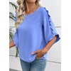 image:imageEVALESS Womens 34 Sleeve Tops Dressy Casual Blouses Ruffle Shirts  Soft Polyester Blouse Fabric Crewneck Ruffle Sleeve Shirts Business Casual Tops for Fall WorkSky Blue