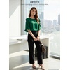 image:imageEVALESS Womens 34 Sleeve Tops Dressy Casual Blouses Ruffle Shirts  Soft Polyester Blouse Fabric Crewneck Ruffle Sleeve Shirts Business Casual Tops for Fall WorkDark Green