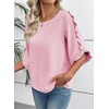 image:imageEVALESS Womens 34 Sleeve Tops Dressy Casual Blouses Ruffle Shirts  Soft Polyester Blouse Fabric Crewneck Ruffle Sleeve Shirts Business Casual Tops for Fall WorkYoung Pink