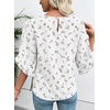 image:imageEVALESS Womens 34 Sleeve Tops Dressy Casual Blouses Ruffle Shirts  Soft Polyester Blouse Fabric Crewneck Ruffle Sleeve Shirts Business Casual Tops for Fall WorkWhite  Ditsy Floral
