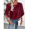 image:imageEVALESS Womens 34 Sleeve Tops Dressy Casual Blouses Ruffle Shirts  Soft Polyester Blouse Fabric Crewneck Ruffle Sleeve Shirts Business Casual Tops for Fall WorkWine