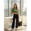 image:imageEVALESS Womens 34 Sleeve Tops Dressy Casual Blouses Ruffle Shirts  Soft Polyester Blouse Fabric Crewneck Ruffle Sleeve Shirts Business Casual Tops for Fall WorkWoodland Green