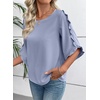 image:imageEVALESS Womens 34 Sleeve Tops Dressy Casual Blouses Ruffle Shirts  Soft Polyester Blouse Fabric Crewneck Ruffle Sleeve Shirts Business Casual Tops for Fall WorkWhisper Blue