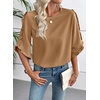 image:imageEVALESS Womens 34 Sleeve Tops Dressy Casual Blouses Ruffle Shirts  Soft Polyester Blouse Fabric Crewneck Ruffle Sleeve Shirts Business Casual Tops for Fall WorkWarm Camel