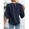 image:imageEVALESS Womens 34 Sleeve Tops Dressy Casual Blouses Ruffle Shirts  Soft Polyester Blouse Fabric Crewneck Ruffle Sleeve Shirts Business Casual Tops for Fall WorkZ Navy Blue