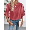 image:imageEVALESS Womens 34 Sleeve Tops Dressy Casual Blouses Ruffle Shirts  Soft Polyester Blouse Fabric Crewneck Ruffle Sleeve Shirts Business Casual Tops for Fall WorkTerracotta Red