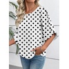 image:imageEVALESS Womens 34 Sleeve Tops Dressy Casual Blouses Ruffle Shirts  Soft Polyester Blouse Fabric Crewneck Ruffle Sleeve Shirts Business Casual Tops for Fall WorkWhite  Black Polka Dots