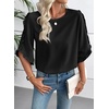 image:imageEVALESS Womens 34 Sleeve Tops Dressy Casual Blouses Ruffle Shirts  Soft Polyester Blouse Fabric Crewneck Ruffle Sleeve Shirts Business Casual Tops for Fall WorkBlack