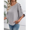 image:imageEVALESS Womens 34 Sleeve Tops Dressy Casual Blouses Ruffle Shirts  Soft Polyester Blouse Fabric Crewneck Ruffle Sleeve Shirts Business Casual Tops for Fall WorkLight Grey