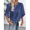 image:imageEVALESS Womens 34 Sleeve Tops Dressy Casual Blouses Ruffle Shirts  Soft Polyester Blouse Fabric Crewneck Ruffle Sleeve Shirts Business Casual Tops for Fall WorkSapphire Blue