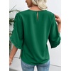 image:imageEVALESS Womens 34 Sleeve Tops Dressy Casual Blouses Ruffle Shirts  Soft Polyester Blouse Fabric Crewneck Ruffle Sleeve Shirts Business Casual Tops for Fall WorkDark Green