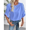 image:imageEVALESS Womens 34 Sleeve Tops Dressy Casual Blouses Ruffle Shirts  Soft Polyester Blouse Fabric Crewneck Ruffle Sleeve Shirts Business Casual Tops for Fall WorkSky Blue