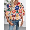 image:imageEVALESS Womens 34 Sleeve Tops Dressy Casual Blouses Ruffle Shirts  Soft Polyester Blouse Fabric Crewneck Ruffle Sleeve Shirts Business Casual Tops for Fall WorkZesty Floral Multicolor