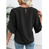 image:imageEVALESS Womens 34 Sleeve Tops Dressy Casual Blouses Ruffle Shirts  Soft Polyester Blouse Fabric Crewneck Ruffle Sleeve Shirts Business Casual Tops for Fall WorkBlack