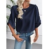 image:imageEVALESS Womens 34 Sleeve Tops Dressy Casual Blouses Ruffle Shirts  Soft Polyester Blouse Fabric Crewneck Ruffle Sleeve Shirts Business Casual Tops for Fall WorkZ Navy Blue
