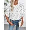 image:imageEVALESS Womens 34 Sleeve Tops Dressy Casual Blouses Ruffle Shirts  Soft Polyester Blouse Fabric Crewneck Ruffle Sleeve Shirts Business Casual Tops for Fall WorkWhite  Ditsy Floral