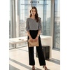 image:imageEVALESS Womens 34 Sleeve Tops Dressy Casual Blouses Ruffle Shirts  Soft Polyester Blouse Fabric Crewneck Ruffle Sleeve Shirts Business Casual Tops for Fall WorkZ Black
