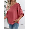 image:imageEVALESS Womens 34 Sleeve Tops Dressy Casual Blouses Ruffle Shirts  Soft Polyester Blouse Fabric Crewneck Ruffle Sleeve Shirts Business Casual Tops for Fall WorkTerracotta Red