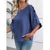 image:imageEVALESS Womens 34 Sleeve Tops Dressy Casual Blouses Ruffle Shirts  Soft Polyester Blouse Fabric Crewneck Ruffle Sleeve Shirts Business Casual Tops for Fall WorkSapphire Blue