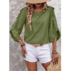 image:imageEVALESS Womens 34 Sleeve Tops Dressy Casual Blouses Ruffle Shirts  Soft Polyester Blouse Fabric Crewneck Ruffle Sleeve Shirts Business Casual Tops for Fall WorkWoodland Green