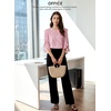 image:imageEVALESS Womens 34 Sleeve Tops Dressy Casual Blouses Ruffle Shirts  Soft Polyester Blouse Fabric Crewneck Ruffle Sleeve Shirts Business Casual Tops for Fall WorkZ Pink