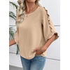 image:imageEVALESS Womens 34 Sleeve Tops Dressy Casual Blouses Ruffle Shirts  Soft Polyester Blouse Fabric Crewneck Ruffle Sleeve Shirts Business Casual Tops for Fall WorkZ Smoke Gray